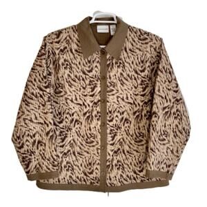 Alfred Dunner Jacket Cotton Brown Tan Quilted Button Up Lightweight Size 16